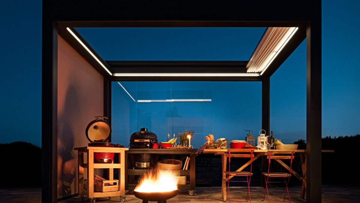 Tűzrakóhely pergola alatt